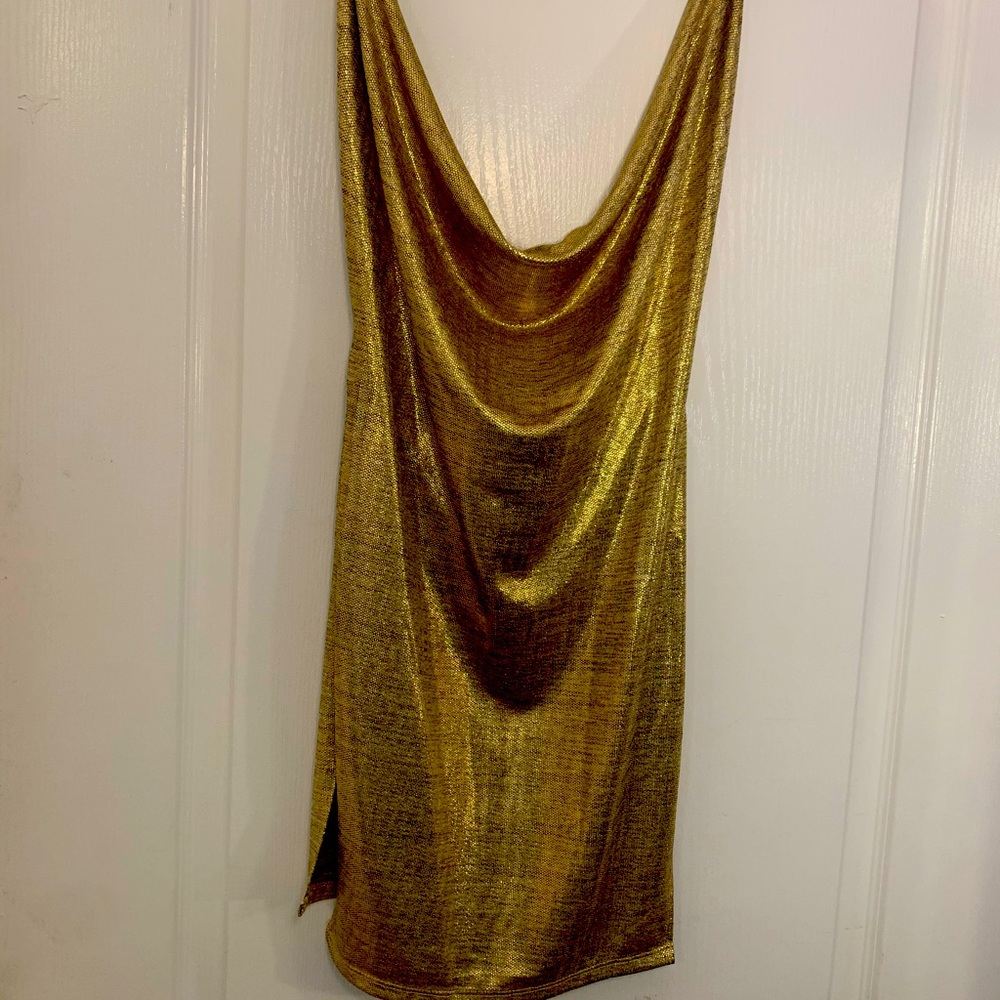Swoop Neck Gold Dress